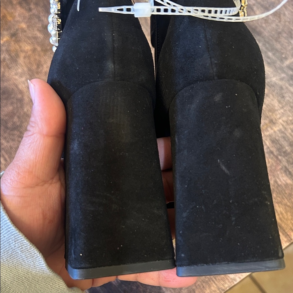 Jessica Simpson Black Suede Ankle Boots with Crystal Embellished Buckle - Picture 9 of 13